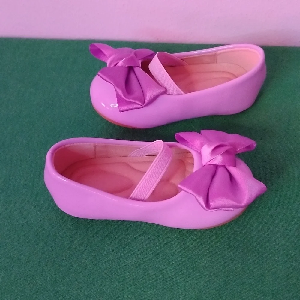 Toddler Girls Purple Patent Leather Shoes With Bow